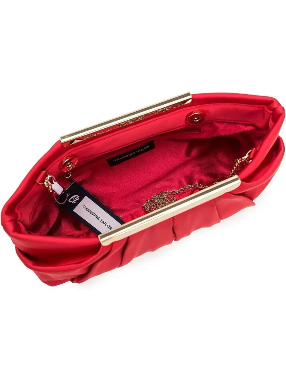 👜Women's Red Pleated Satin Elegant Evening Clutch Formal Wedding Purse